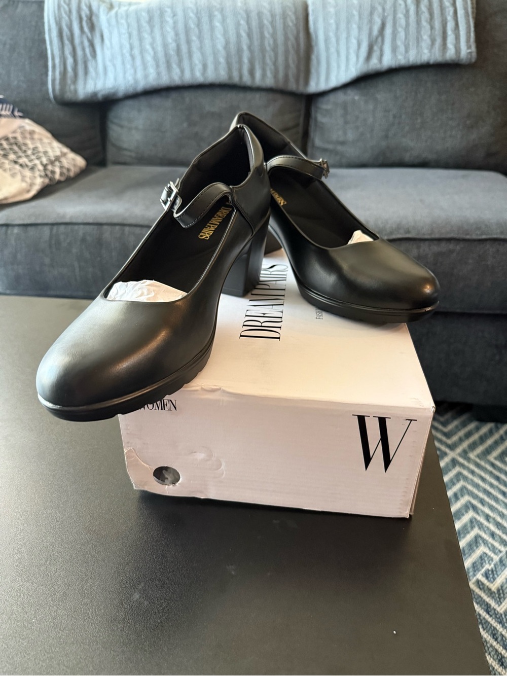 Dream Pairs Black Mary Jane Block Heel Pumps